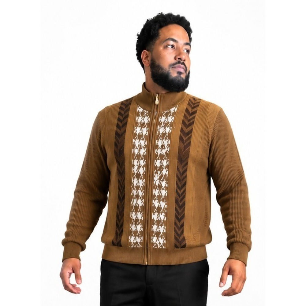 Men's Stacy Adams Sweater Jacket Briwn-beige Size M New With Tags